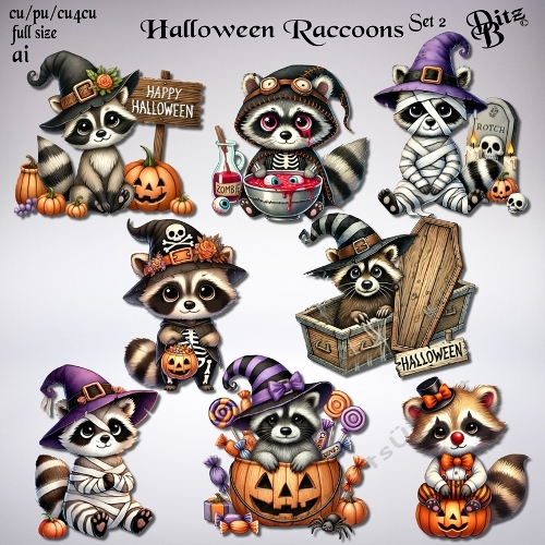 Halloween Raccoons Set 2