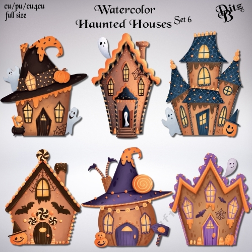 Watercolor Haunted Houses Set 6