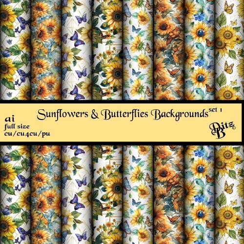 Sunflowers & Butterflies Backgrounds Set 1