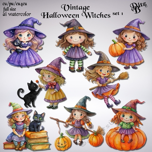 Vintage Halloween Witches Set 1