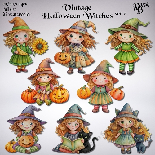 Vintage Halloween Witches Set 2