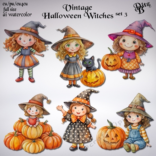 Vintage Halloween Witches Set 3