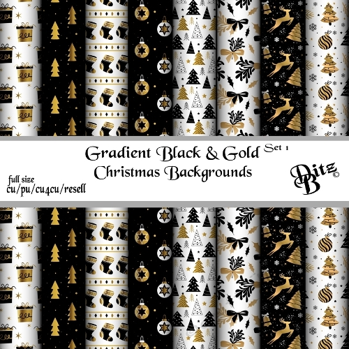 Gradient Black & Gold Christmas Backgrounds Set 1