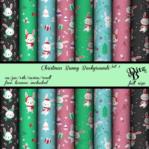 Christmas Bunny Backgrounds Set 1