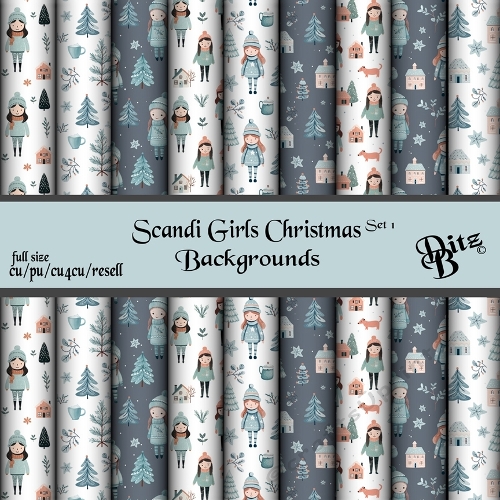 Scandi Girls Christmas Backgrounds Set 1