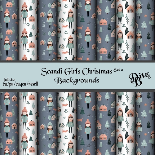Scandi Girls Christmas Backgrounds Set 2