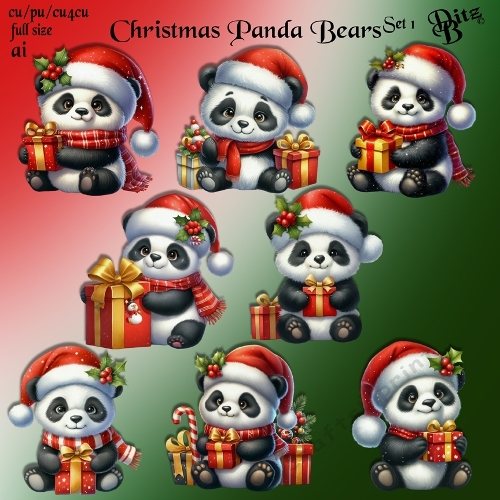 Christmas Panda Bears Set 1