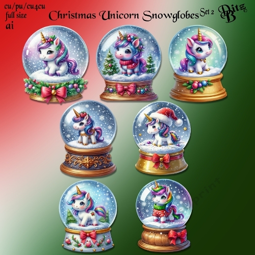 Christmas Unicorn Snowglobes Set 2