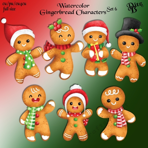 Watercolor Gingerbread Characters Set 6