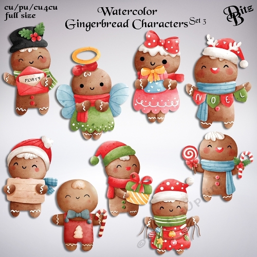 Watercolor Gingerbread Characters Set 3