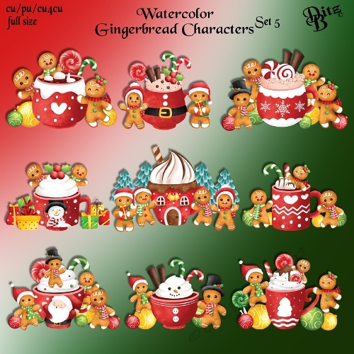 Watercolor Gingerbread Characters Set 5