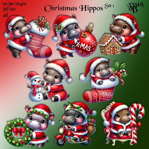 Christmas Hippos Set 1 