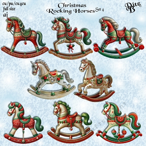 Christmas Rocking Horses Set 4