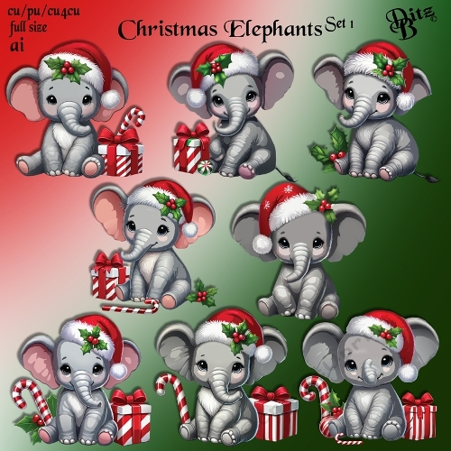 Christmas Elephants Set 1