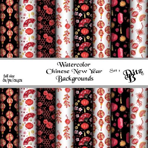 Watercolor Chinese New Year Backgrounds Set 1