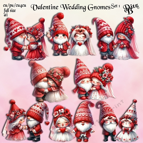 Valentine Wedding Gnomes Set 1