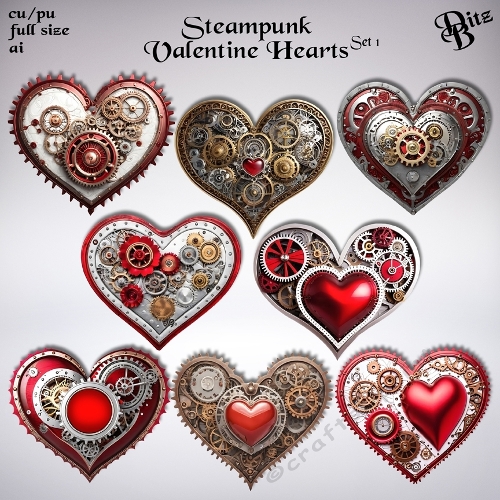 Steampunk Valentine Hearts Set 1
