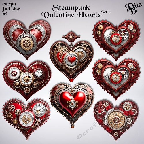 Steampunk Valentine Hearts Set 2