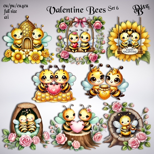 Valentine Bees Set 6