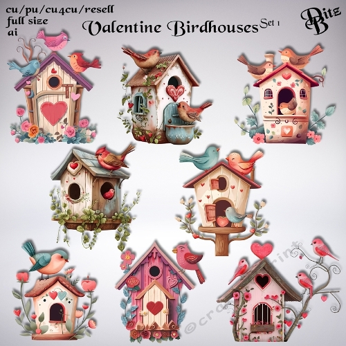 Valentine Birdhouses Set 1