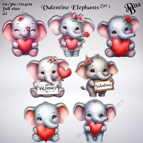 Valentine Elephants Set 3