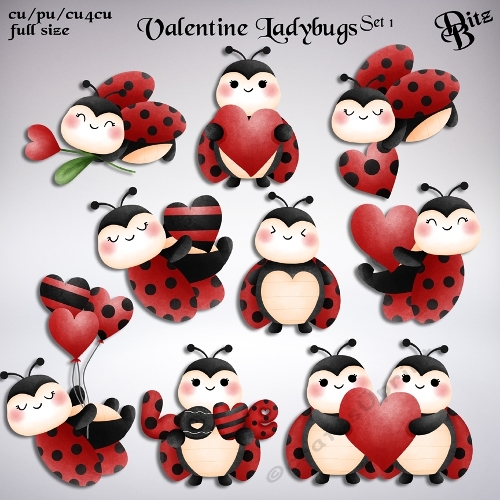Valentine Ladybugs Set 1