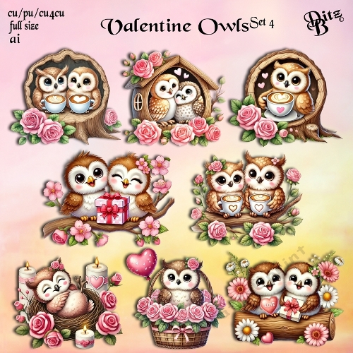 Valentine Owls Set 4