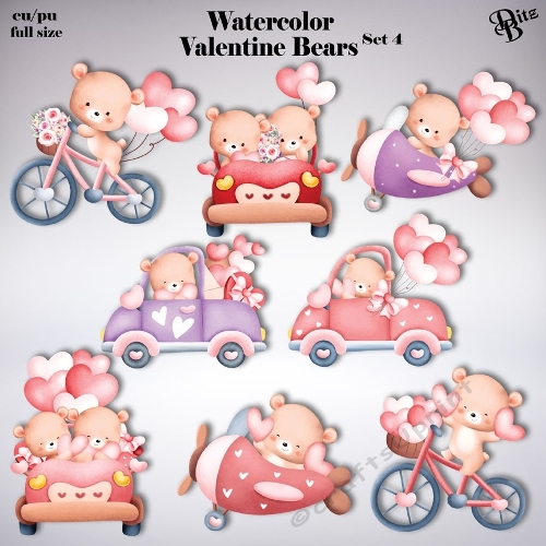 Watercolor Valentine Bears Set 4