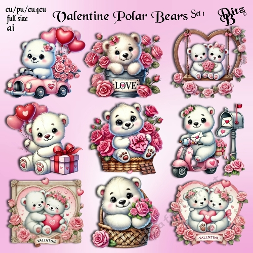 Valentine Polar Bears Set 1