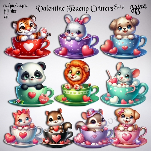 Valentine Teacup Critters Set 5