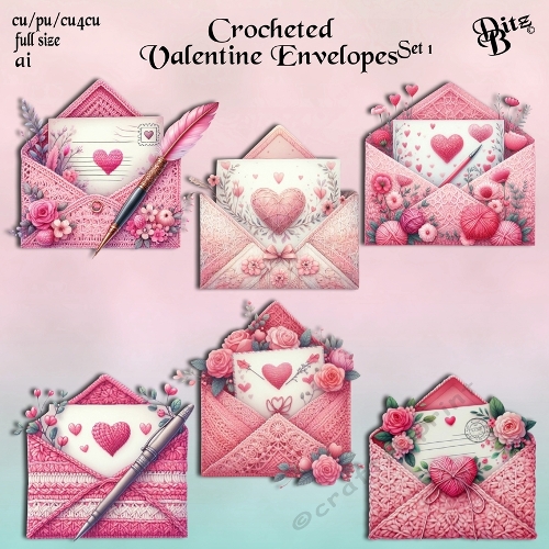 Crocheted Valentine Envelopes Set 1