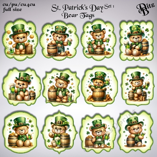 St. Patricks Day Bear Tags Set 1