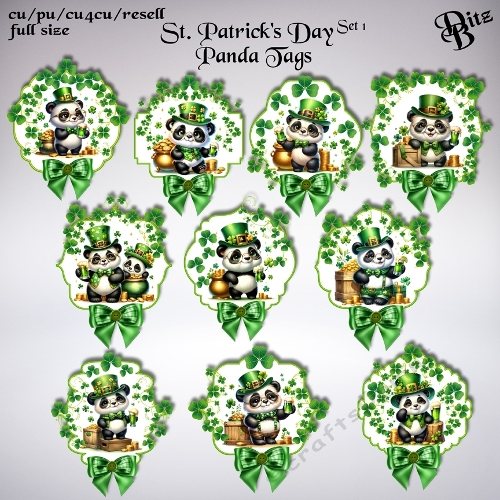St. Patricks Day Panda Tags Set 1
