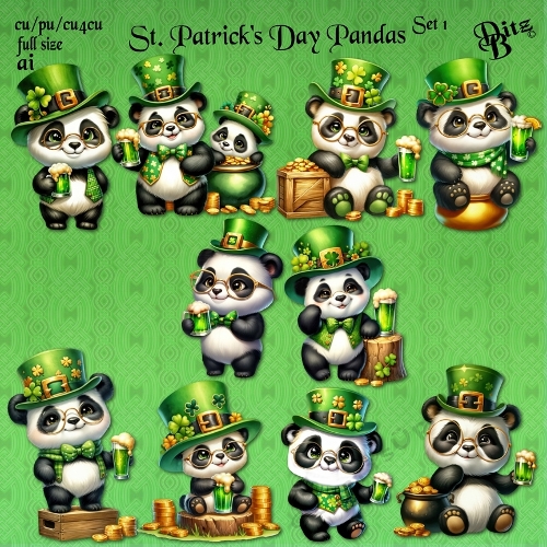 St. Patricks Day Pandas Set 1