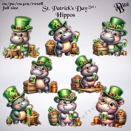 St. Patricks Day Hippos Set 1