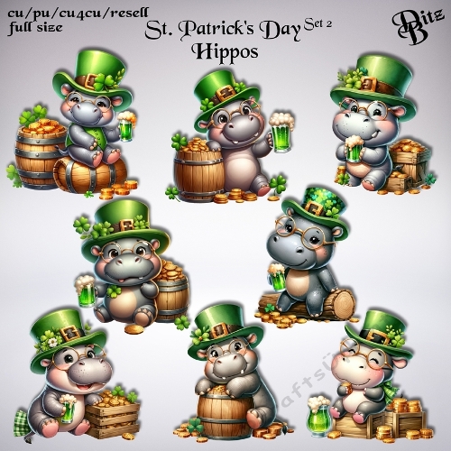 St. Patricks Day Hippos Set 2