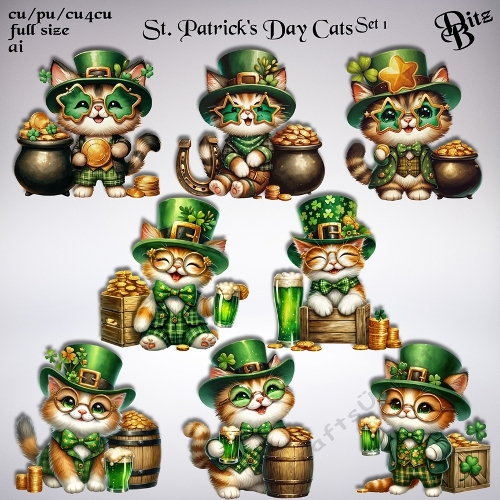 St. Patricks Day Cats Set 1