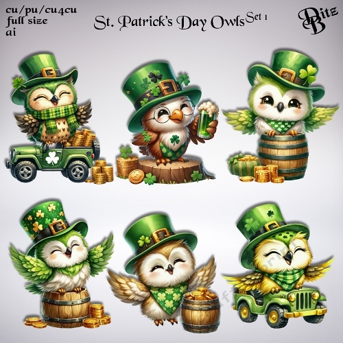 St. Patricks Day Owls Set 1