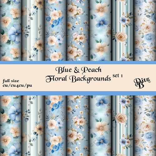 Blue & Peach Floral Backgrounds Set 1