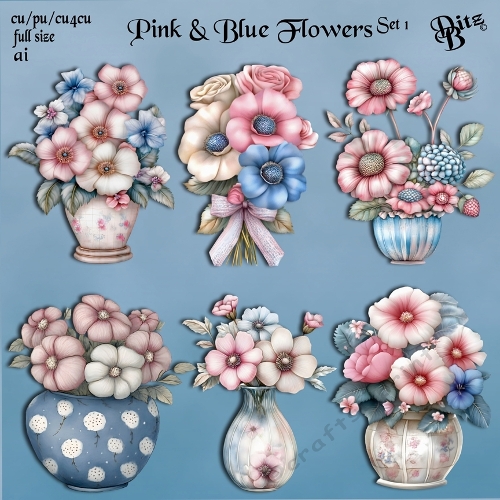 Pink & Blue Flowers Set 1