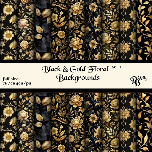 Black & Gold Floral Backgrounds Set 1
