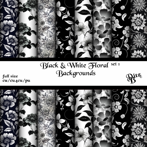 Black & white Floral Backgrounds Set 1