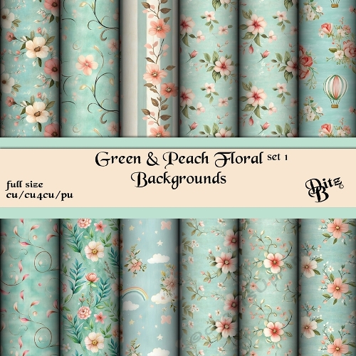 Green & Peach Floral Backgrounds Set 1