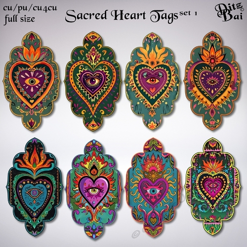 Sacred Heart Tags Set 1