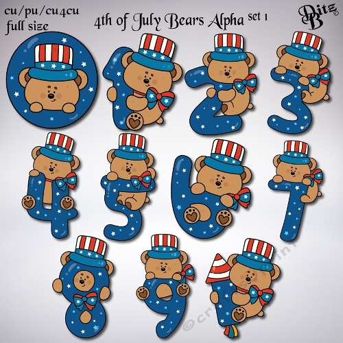 4th of July Bears Alpha Set 1