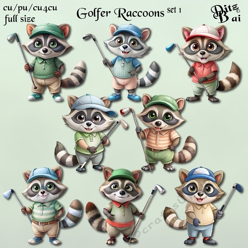 Golfer Raccoons Set 1