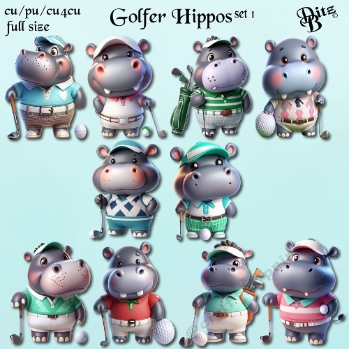 Golfer Hippos Set 1