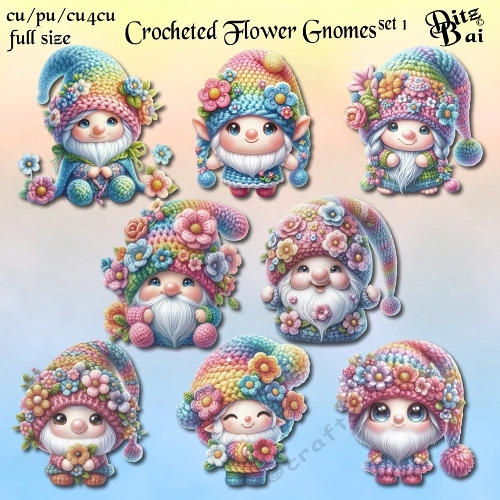 Crocheted Flower Gnomes Set 1