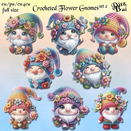 Crocheted Flower Gnomes Set 2
