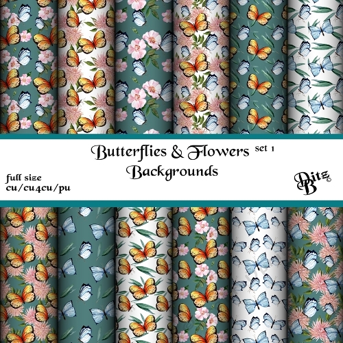 Butterflies & Flowers Backgrounds Set 1